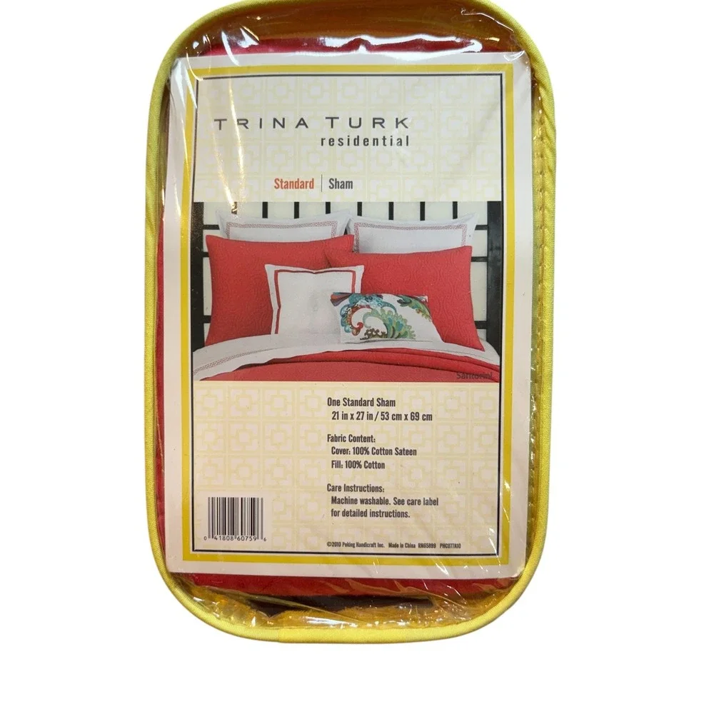 Trina‎ Turk Santorini Coral Quilted Standard Sham 100% Cotton Sateen New
